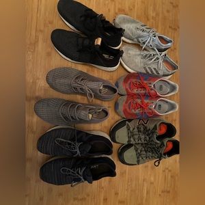 LOT OF 6- men’s tennis shoes. Adidas boost, New Balance fresh foam, acsics
